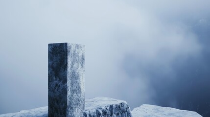 Haunted mountain pass shrouded in fog, ancient statues crumbling, halloween theme, eerie and mysterious atmosphere