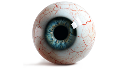 A close-up of a blue eye with a yellow iris isolated on a transparent background
