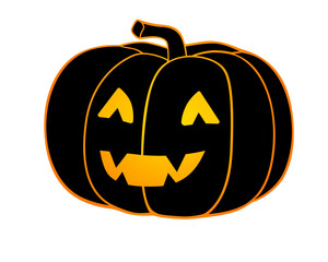 Halloween pumpkin - full color stock illustration. Jack's Lantern is a black pumpkin silhouette with a glowing face. Pumpkin with a scary boo face.	