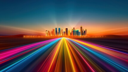 Fototapeta premium City Skyline Emerging From Colorful Light Streaks