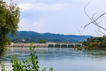 Fototapeta premium The run-of-river power plant in the German river Rhine near Bad Säckingen