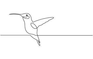 Continuous one line drawing of flying hummingbird. One line drawing illustration of colibri. Flying animal concept Single line, Hummingbird one line art design. Hand drawn illustration of hummingbird.