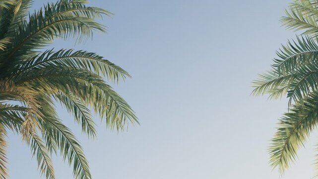 4k Summer background of Coconut Palm trees isolated on white background Row of trees in sunny day Natural background. palm leaves on the blue sky	