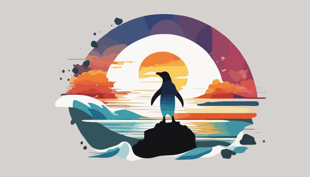 Ein Pinguin beim Surfen. Eine Vektor - Grafik f&uuml;r soziale Medien, Logo, Icon u. s. w.