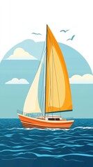 Fototapeta premium Illustration of a vibrant boat sailing on a beautiful ocean under a clear blue sky for a perfect summer vacation experience