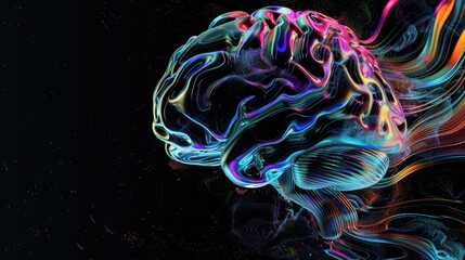 Abstract Brain with Neon Lights and Swirls