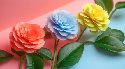 Fototapeta premium Beautifully Crafted and Elegant Paper Flowers Set Against a Colorful and Vibrant Background