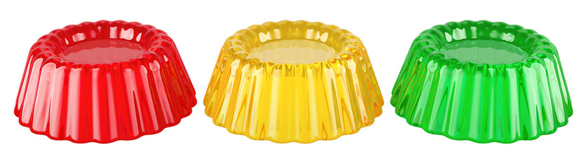 Jellies, red, yellow and green colors. 3D rendering isolated on transparent background