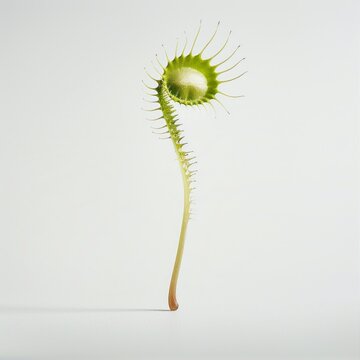 Medium shot of a Venus flytrap in the pot, isolated on a solid light pastel white background