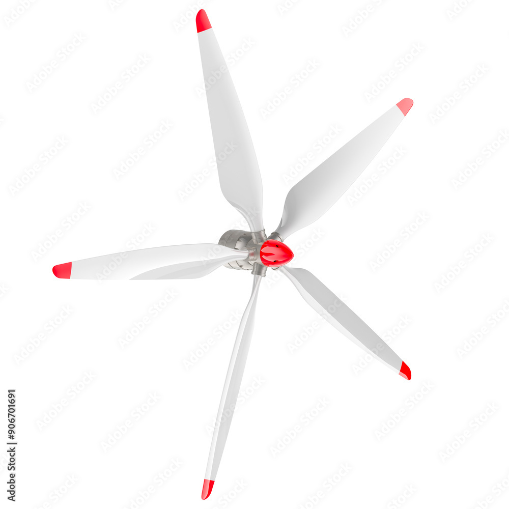 Poster white airplane propeller with 5 blades, 3d rendering isolated on transparent background