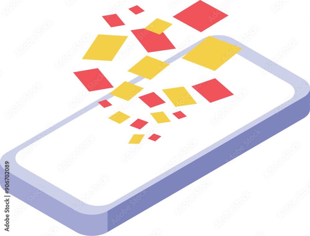 Poster smartphone sending and receiving data through colorful squares isometric illustration