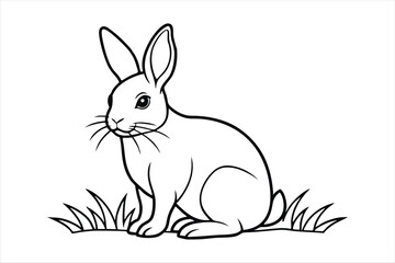 A rabbit sitting calmly on a patch of grass line art vector