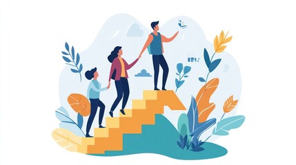 Business leader walking up the stairs and up the arrow Growing business ideas and the path to success