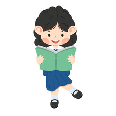 girl student is sitting and reading a book