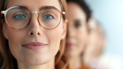 Confident woman with glasses, showcasing empowerment and individuality in a portrait with blurred background.