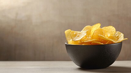 A modern, minimalist shot of chips in a sleek bowl, set against a neutral background with soft lighting