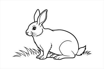 A rabbit sitting calmly on a patch of grass line art vector