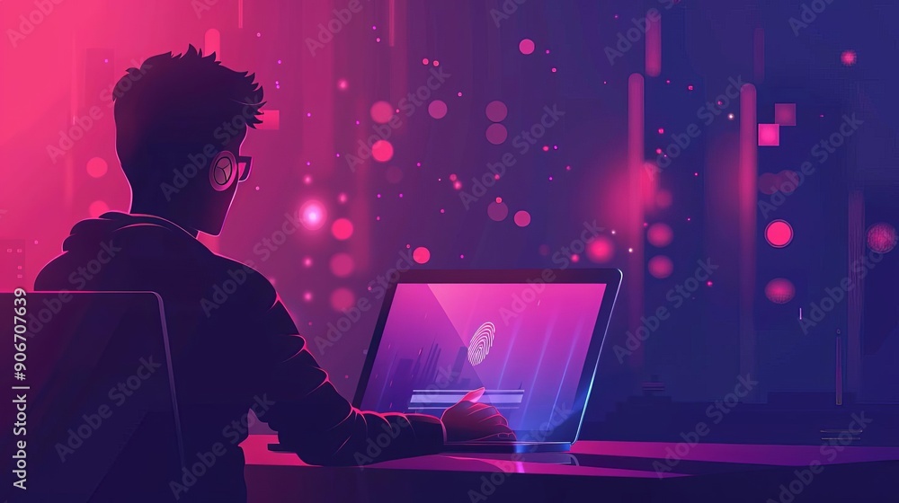 Aufkleber user scanning a fingerprint and entering a password on a laptop, multi-factor authentication, combin