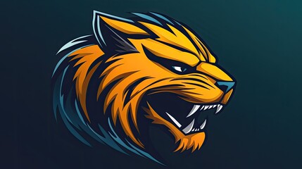 Obraz premium Dynamic sports team logo with a powerful animal symbol in cartoon style, including a text area for team name or slogan.