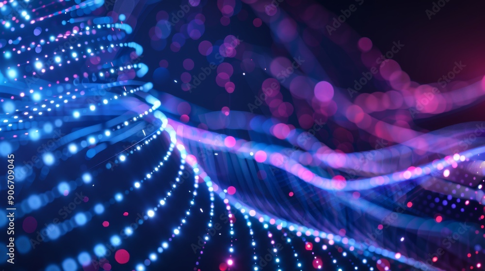 Poster futuristic moving dots particles array on technology background. ai virtual futuristic technology an