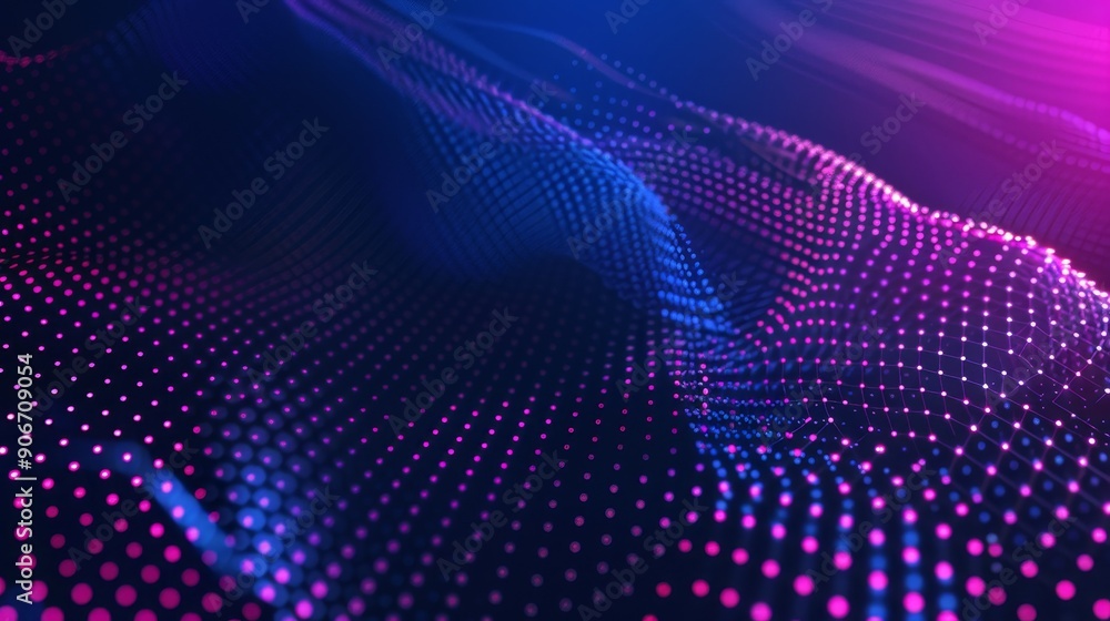 Poster futuristic moving dots particles array on technology background. ai virtual futuristic technology an
