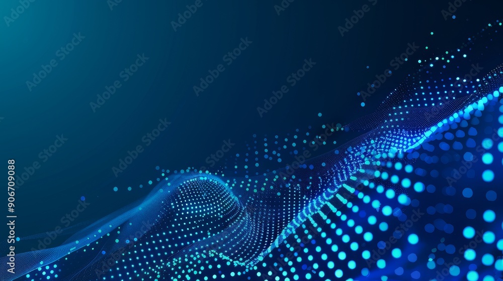 Poster futuristic moving dots particles array on technology background. ai virtual futuristic technology an