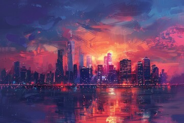 Fototapeta premium Cityscape Sunset - Digital Artwork