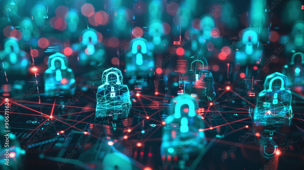Poster a cyber attack or cybersecurity concept. abstract digital hacker teams are hacking system. polygonal