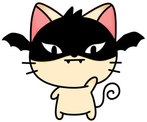 Clip art illustration of a cat wearing a bat mask halloween festival