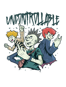 Uncontrolable Street Punk T-shirt Design, Band Graphic T shirt for Print. Guitarist Artwork Vector Illustration