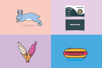 Collection of Hotdog fast food with Rabbit and Sweet Melting Ice Cream Cone vector design illustration.