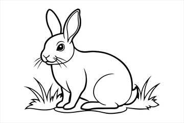 A rabbit sitting calmly on a patch of grass line art vector