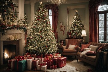 Obraz premium Christmas celebrations with beautifully decorated Christmas tree