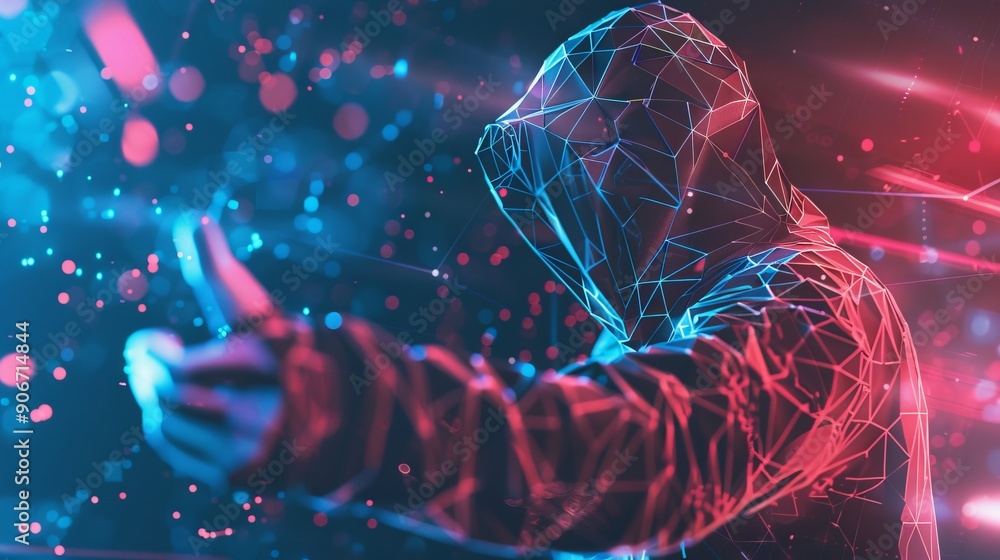Poster a cyber attack or cybersecurity concept. abstract digital hacker teams are hacking system. polygonal