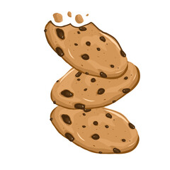 illustration of Three Stacks of Chocolate Chip Cookies, chocolate biscuit cookies with crumbs
