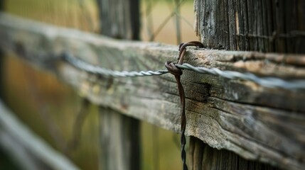 Fototapeta premium Close up of wire on wooden fence