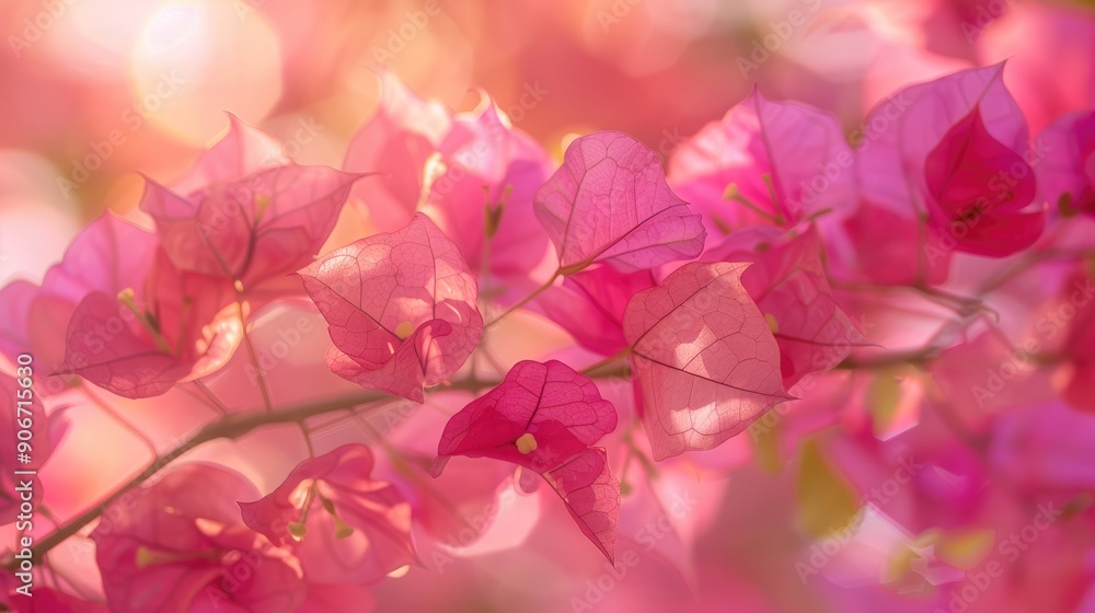 Canvas Prints Close up of vibrant pink Bougainvillea glabra blossoms in sunlight