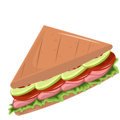 sandwich with filling The classic combination of soft avocado, tomato, lettuce and savory ham