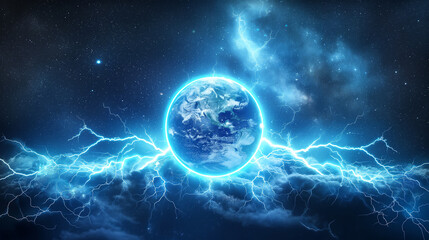 Obraz premium The Earth globes over the Lightning​ isolation, Illustration