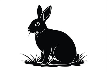 A rabbit sitting calmly on a patch of grass line art vector