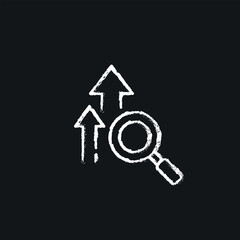 Up arrows and magnifying glass chalk icon. Vector isolated black illustration.