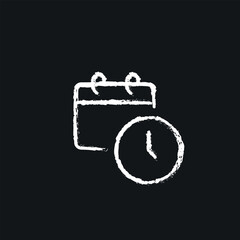 Calendar and clock chalk icon. Vector isolated black illustration.