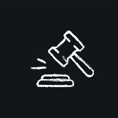 Judge's gavel chalk icon. Vector isolated black illustration.