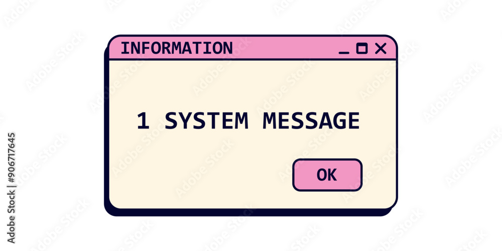 Poster old system message window on screen in pink color. retro warning system notification.