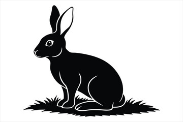 Obraz premium A rabbit sitting calmly on a patch of grass line art vector