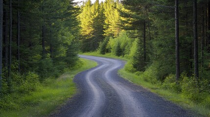 Fototapeta premium Serene Gravel Road Through Pine Forest - Rustic and Rural Charm