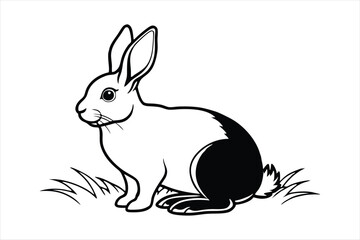 Fototapeta premium A rabbit sitting calmly on a patch of grass line art vector