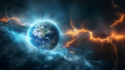 Obraz premium The Earth globes over the Lightning​ isolation, Illustration
