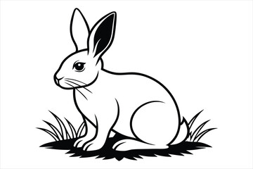 A rabbit sitting calmly on a patch of grass line art vector
