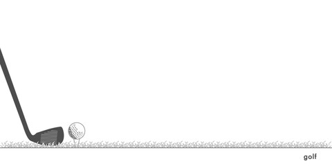Concept of Golf . Golf ball and Stick on Grass isolated in gray. Vector banner template with golf Stick and  ball on Grass and text space  for your web site design, app, UI. EPS10.